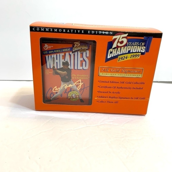 1999 CAL RIPKEN JR.75 YEARS OF CHAMPIONS 24K GOLD SIGNATURE WHEATIES BOX NIB COA - Picture 1 of 5